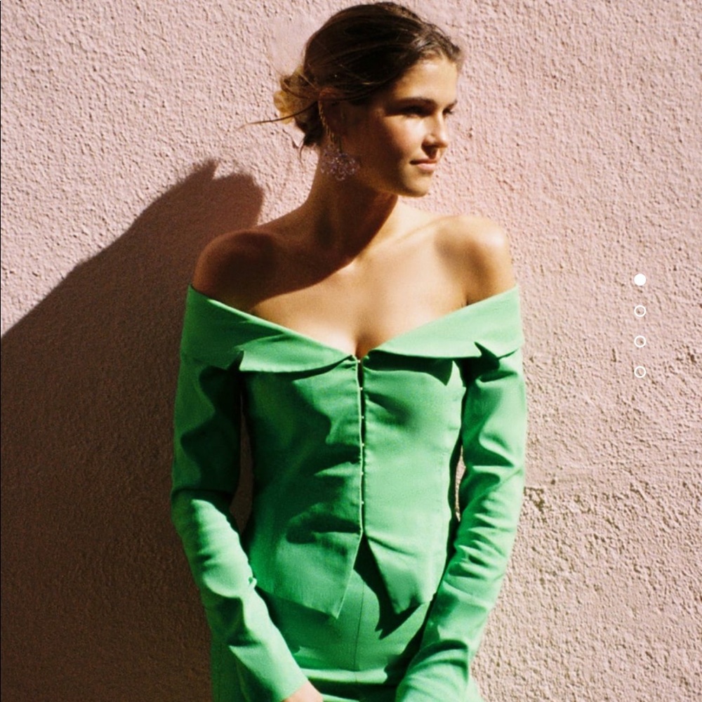 Zara Fitted Cropped Blazer, Green, Size Small